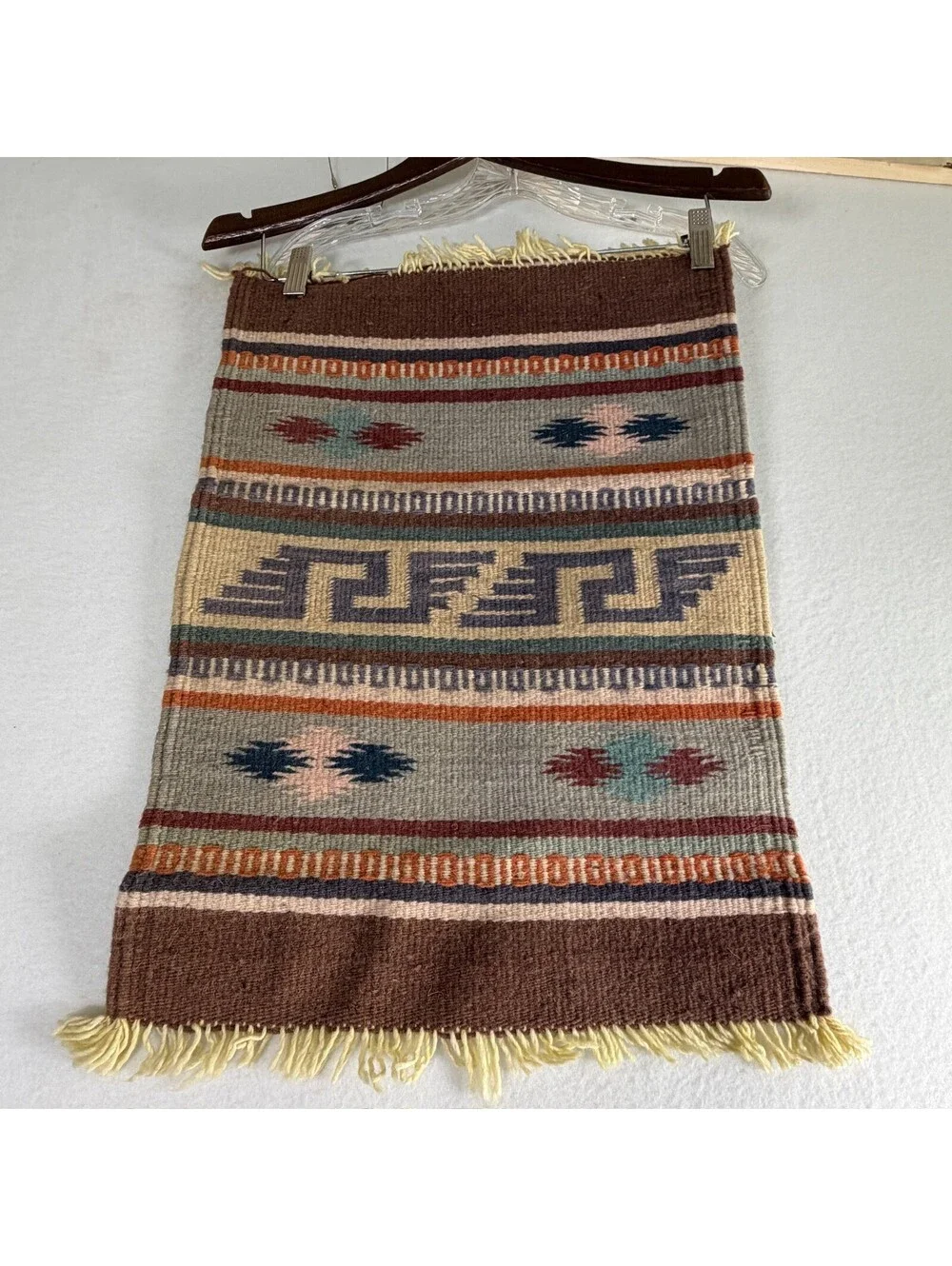 Southwestern Style Woven Wall Hanging Rug Tapestry Geometric Earth Tones Fringed